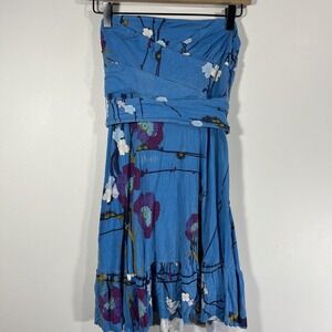 Free People Blue Floral Strapless Mini Dress Women's Small‎